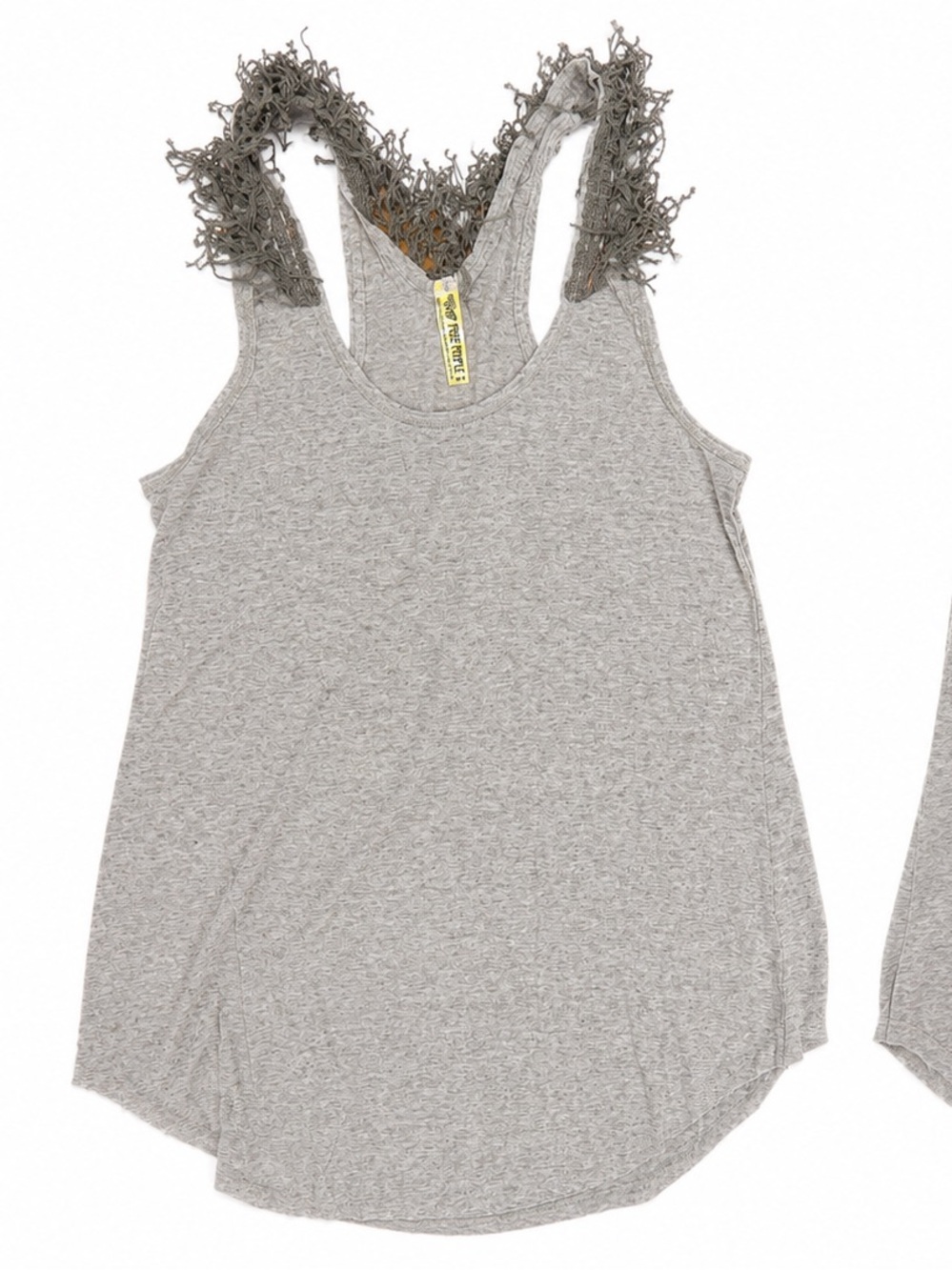 Free People Gray Fringe Strap Tank Top Medium Boho Sleeveless Tunic